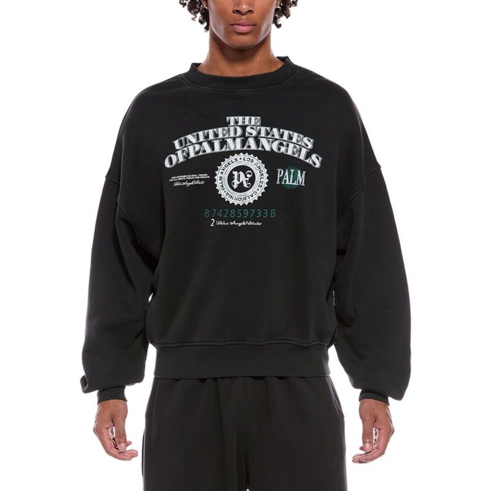 Palm Angels Mens Dollar Loose Crewneck Sweatshirt, Black